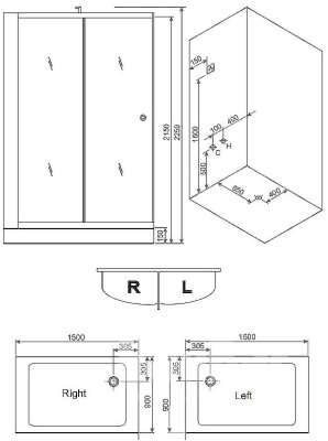 Душевая кабина Grande Home WS141-2L/S6/BB 150x90 L
