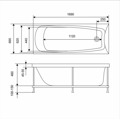 Акриловая ванна Eurolux Bath Troya 170х75 E1017075040 без гидромассажа