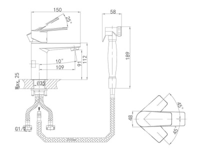 Смеситель для раковины D&K Lessing Rhein DA1322601 с гигиеническим душем Хром