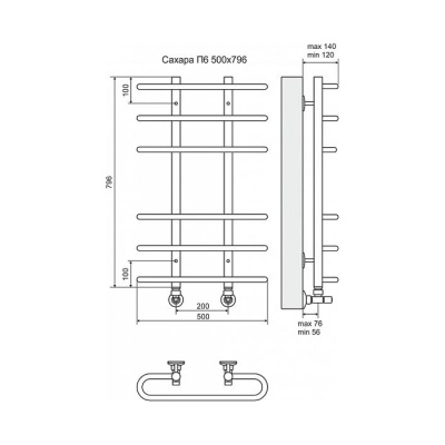 Водяной полотенцесушитель Terminus Сахара П6 500x796 4670030723185 Хром