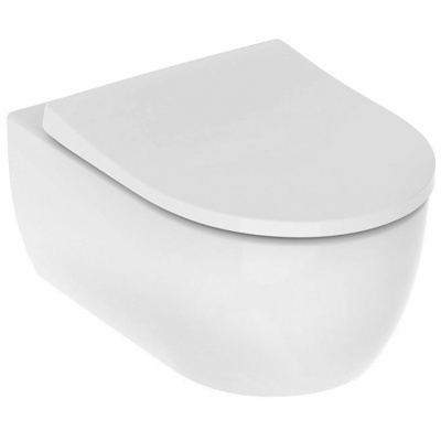 Комплект унитаза с инсталляцией Geberit iCon T54 Rimfree 500.300.01.I с сиденьем Микролифт и Белой клавишей смыва