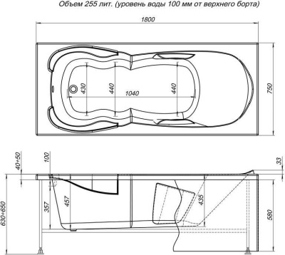 Акриловая ванна Aquanet Viola 180x75 с гидромассажем