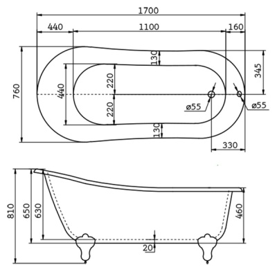 Акриловая ванна BelBagno BB06 170x76 Белая