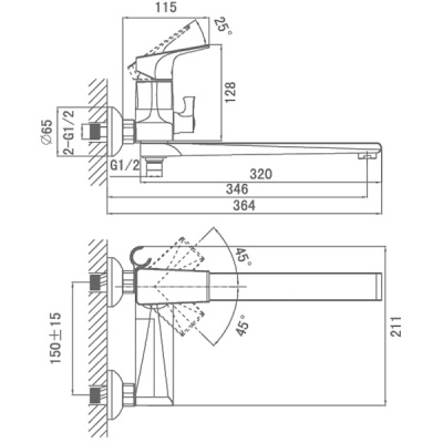 Смеситель для ванны D&K Rhein Hertz DA1293301 универсальный Хром