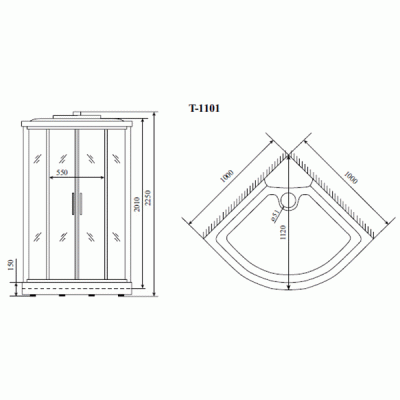 Душевая кабина Timo Standart T-6601 B 100x100 профиль Черный стекло прозрачное