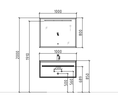 Комплект мебели для ванной Black&White Universe U909.1000 подвесной Пепельный