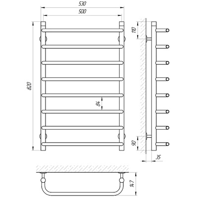 Водяной полотенцесушитель Laris Стандарт П8 80х50 Хром