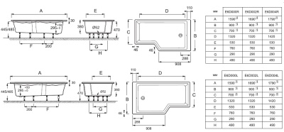 Акриловая ванна Jacob Delafon Bain Douche Neo 180x90 L E6D004L-00 без гидромассажа
