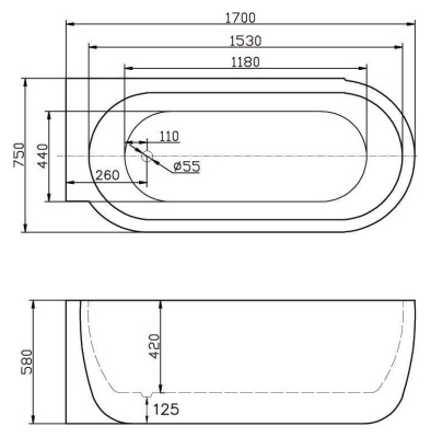 Акриловая ванна BelBagno BB11 170x75 L BB11-1700L Белая