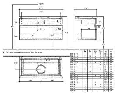 Тумба под раковину Villeroy&Boch Legato 100x55 подвесная Вяз импрессо