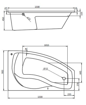 Акриловая ванна Santek Майорка 150 R без гидромассажа R