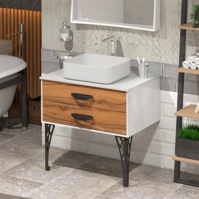 Тумба под раковину Opadiris Дольче Лофт 80 00-00000657 Белая глянцевая/Светлое дерево