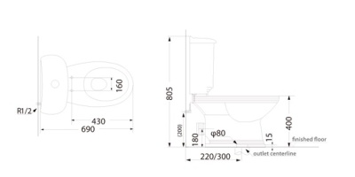Унитаз компакт Creo Ceramique Marseille MA1002+MA1003+MA1001 с бачком и сиденьем Микролифт