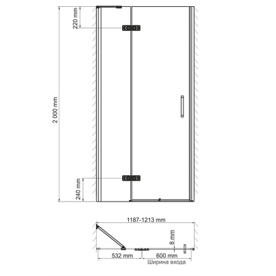 Душевая дверь в нишу WasserKRAFT Aller 120x200 L 10H05LBLACK MATT Хром
