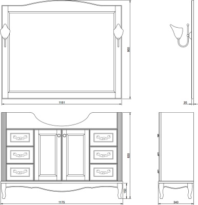 Комплект мебели для ванной ValenHouse Эллина 120 EK120_СХ Слоновая кость ручки Хром