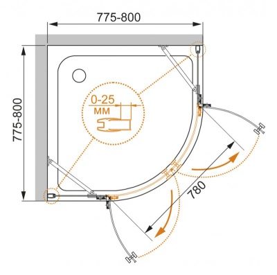 Душевой уголок Cezares CRYSTAL-S-R-2 80x80 профиль Хром стекло прозрачное