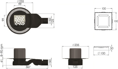 Душевой трап Berges Wasserhaus Platz Antik 100x100 090160 с решеткой Матовый хром