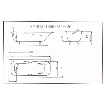 Чугунная ванна Maroni Colombo 160x75 с ручками с антискользящим покрытием