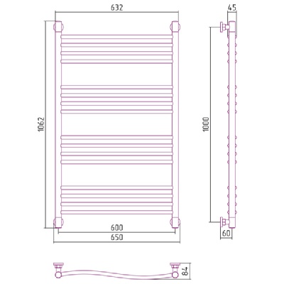 Водяной полотенцесушитель Сунержа Флюид 1000x600 Хром