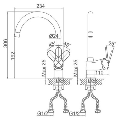 Смеситель для кухни D&K Marx Rhein DA1392401 Хром