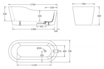 Акриловая ванна BelBagno BB65 175x79 без гидромассажа