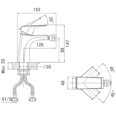 Смеситель для биде D&K Rhein Hertz DA1292201 Хром