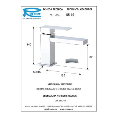 Смеситель для раковины Remer Qubica Design QD10 Хром