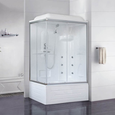 Душевая кабина Royal Bath BP 100х80 RB8100BP2-T-R с гидромассажем стекло прозрачное задняя стенка Белая