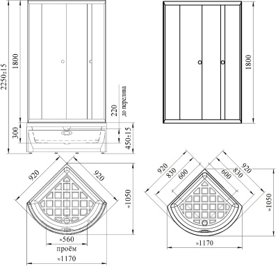 Душевой уголок Radomir 90x90 1-03-1-0-0-0020 с поддоном профиль Белый стекло прозрачное