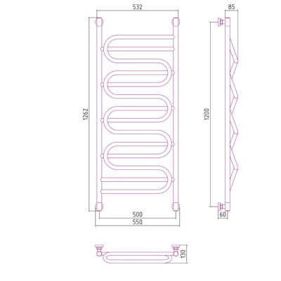 Водяной полотенцесушитель Сунержа Иллюзия+ 1200х500 Хром