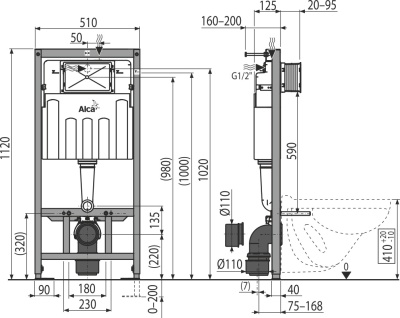 Комплект унитаза Roca Mateo 346200000 с инсталляцией Alcaplast Sadromodul AM101/1120+M71 с сиденьем Микролифт и клавишей смыва Хром