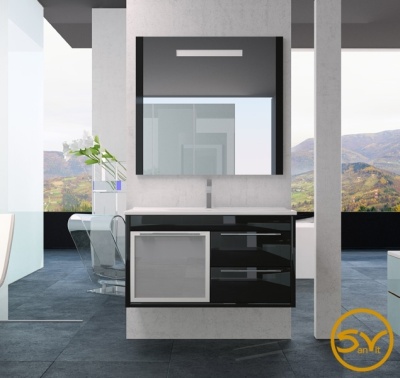 Тумба с раковиной SanVit Новелла Lux New 90 в цвете Ral подвесная Черный глянец