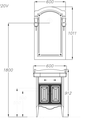 Комплект мебели для ванной Opadiris Лоренцо 60 Светлый орех со светильником Изабель Бронза