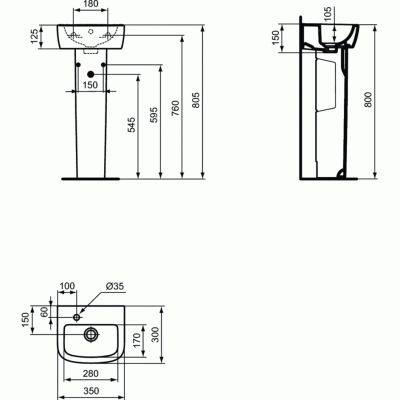 Раковина Ideal Standard Tempo 35 T056801 Белая