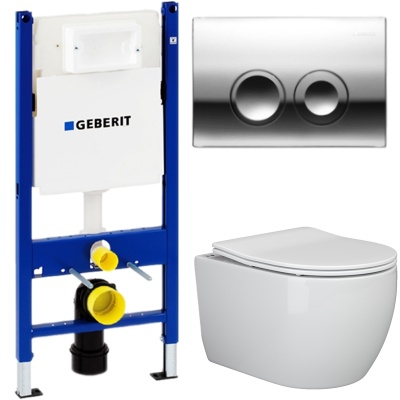 Унитаз Ceramica Nova Play CN3001 с инсталляцией Geberit Duofix Delta UP100 458.124.21.1 с сиденьем Микролифт с клавишей смыва Хром