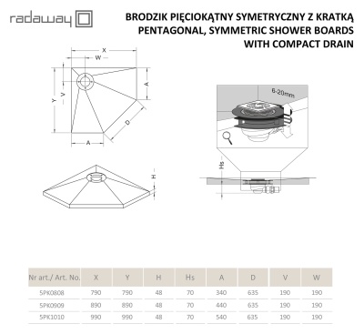 Душевая плита Radaway RadаDrain 89x89 пятиугольная с решеткой