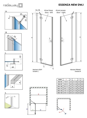 Душевая дверь в нишу Radaway Essenza New DWJ 100 L профиль Хром стекло прозрачное