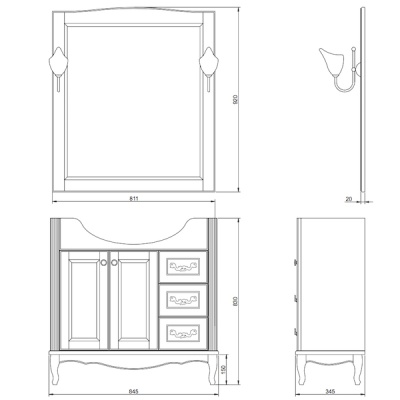 Комплект мебели для ванной ValenHouse Эллина 85 EK85_БЗ Белый ручки Золото