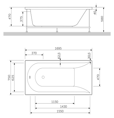 Акриловая ванна AM.PM Inspire 170x75 без гидромассажа