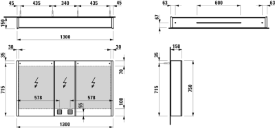Зеркальный шкаф Laufen Frame 25 130 4.0875.4.900.144.1 с подсветкой с сенсорным выключателем