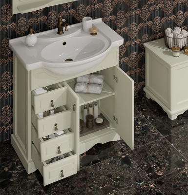 Комплект мебели для ванной Opadiris Клио 70 Слоновая кость со светильником Рустика Бронза