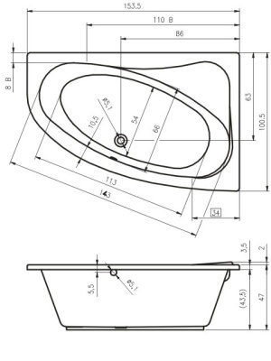 Акриловая ванна Riho Lyra 154x101 L без гидромассажа
