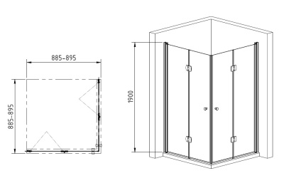 Душевой уголок Gemy Dutch Windmill S37193C-S37193C 90х90 профиль Хром стекло прозрачное