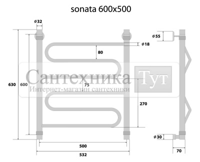 Полотенцесушитель Energy Sonata 600x500 водяной хром