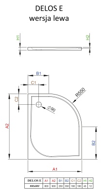 Акриловый поддон для душа Radaway Delos E 80x90x5 белый, в левый угол