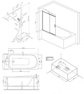 Комплект акриловой ванны со шторкой и душевой системой AM.PM Like 150x70 W80ASET-150SL без гидромассажа