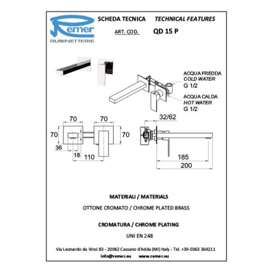 Смеситель для раковины Remer Qubica Design QD15P Хром