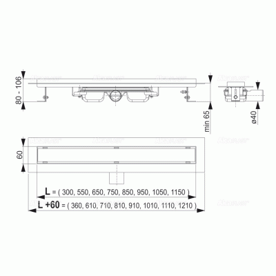 Душевой лоток Alcaplast Professional Low APZ106-1150 без решетки