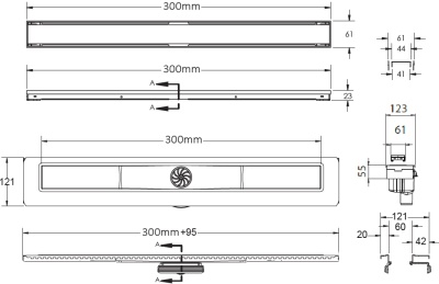Душевой лоток Berges Wasserhaus B1 Keramik 300 090014 с решеткой Матовый хром