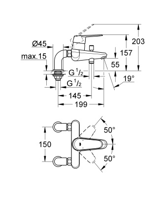 Смеситель на борт ванны Grohe Eurodisc Cosmopolitan 33392002 Хром